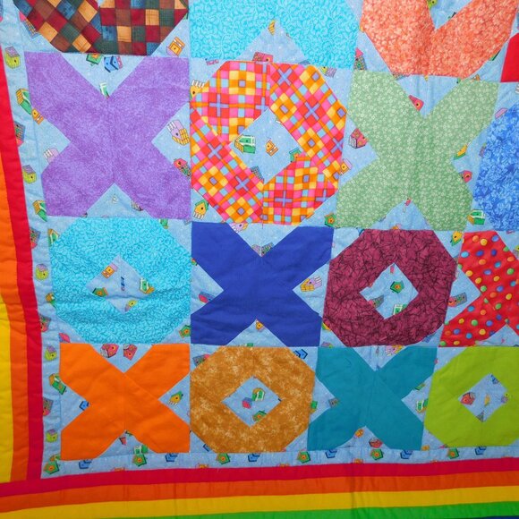 Handmade Bright Colourful Baby Lap Quilt Blanket Rainbow XO Balloons 37" x 49" - Picture 5 of 9